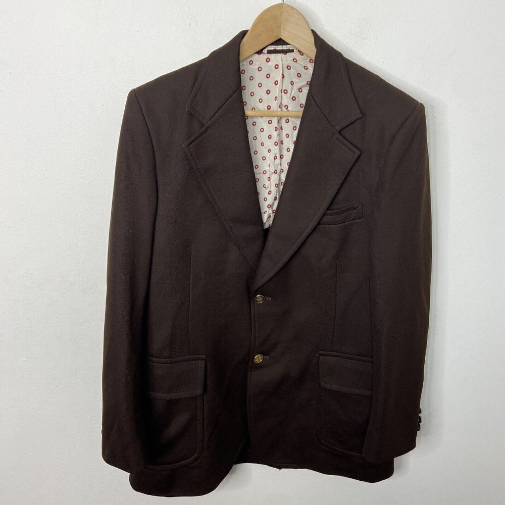 Vintage Sears 70s‎ Disco Polyester Men 40 Brown Blazer Sports Coat Hipster